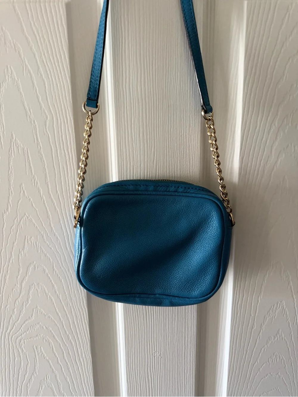 Michael Kors Blue Leather Crossbody with Gold-Tone Chain